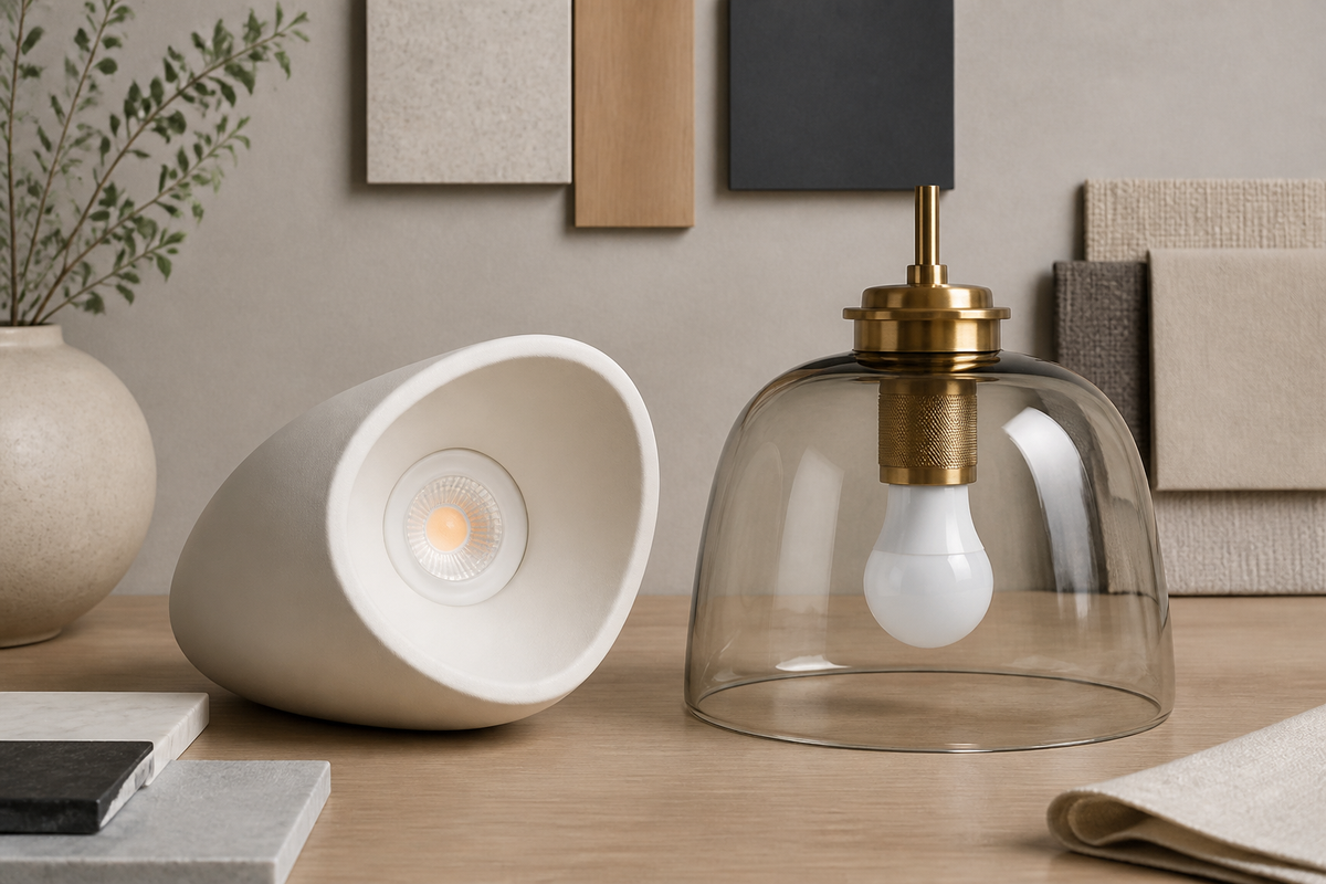 Side-by-side comparison of an integrated LED module and a replaceable bulb pendant