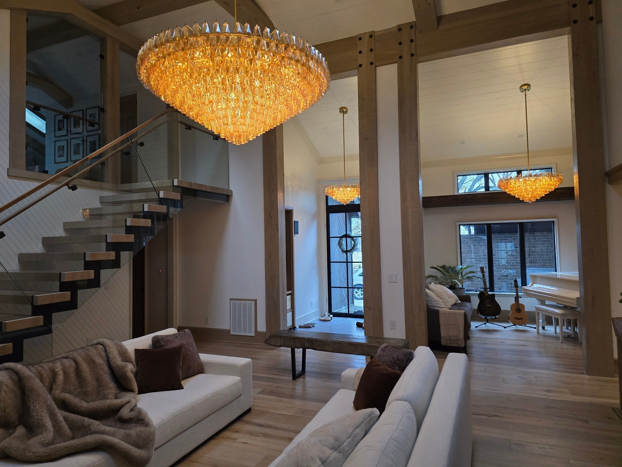 Chara Smoke Glass Tiered Round Chandelier 37"