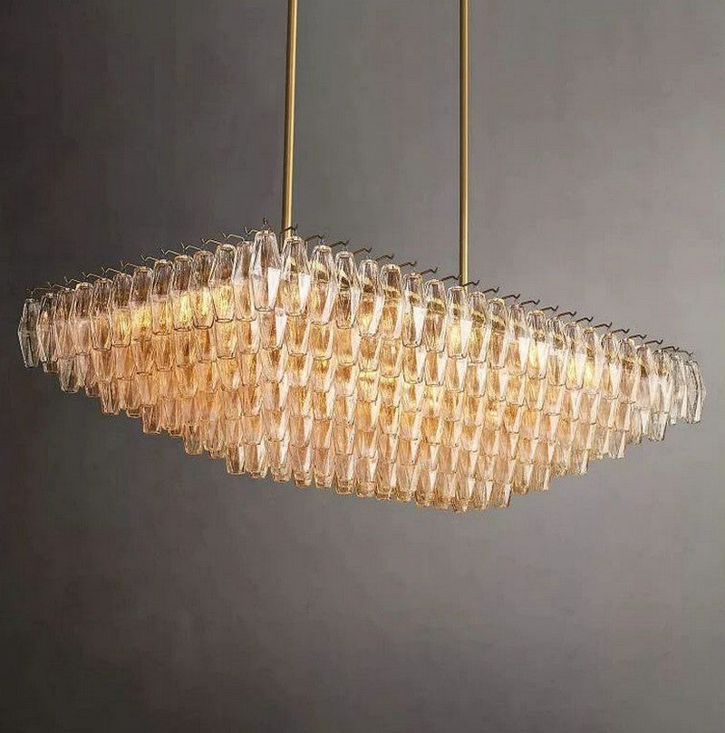 Chara Clear Glass Tiered Rectangular Chandelier 54"