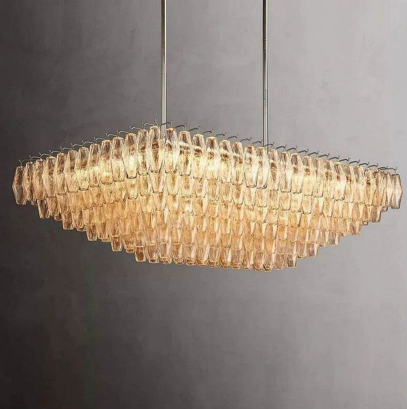 Chara Clear Glass Tiered Rectangular Chandelier 54"