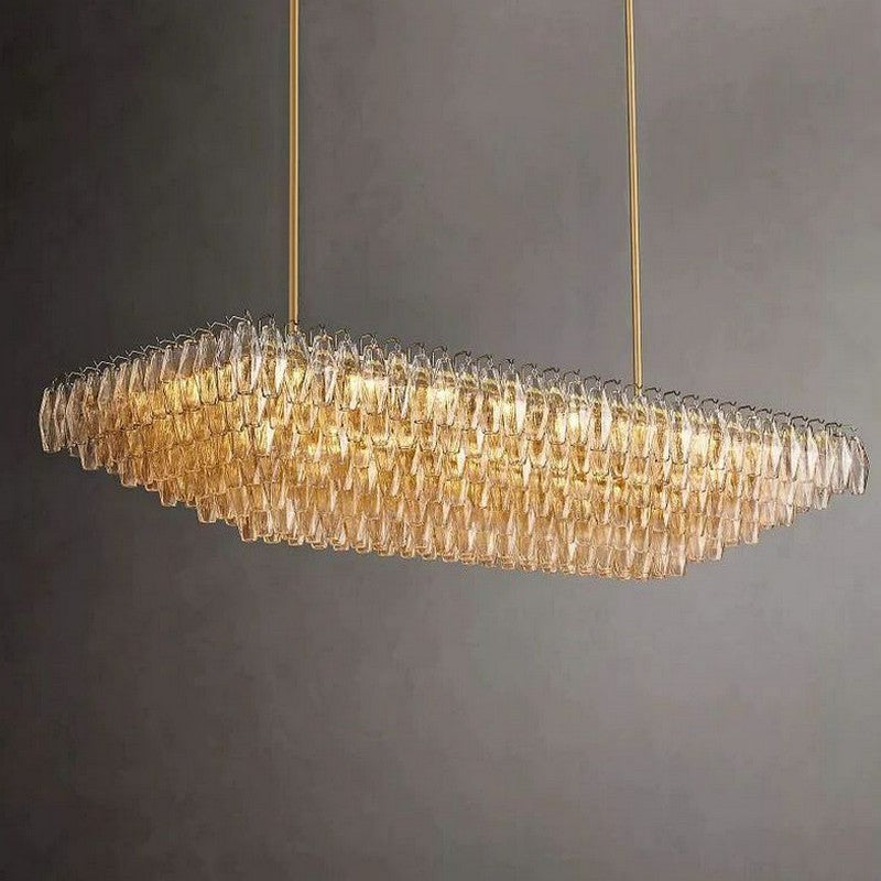 Chara Clear Glass Tiered Rectangular Chandelier 74"