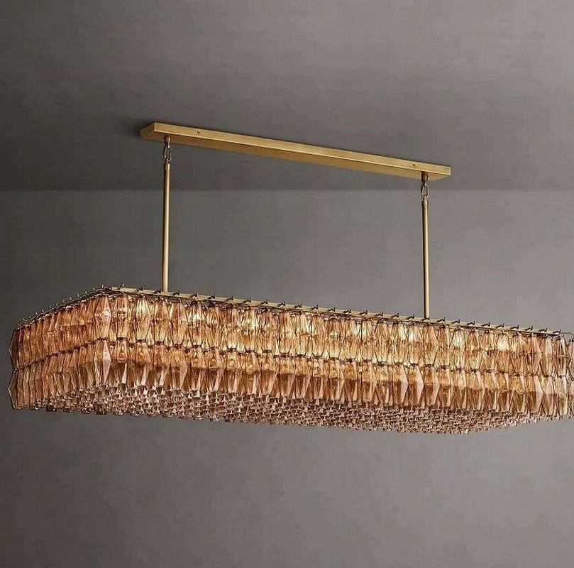 Chara Smoke Glass Rectangular Chandelier 74"