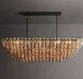 Chara Smoke Glass Tiered Rectangular Chandelier 54"