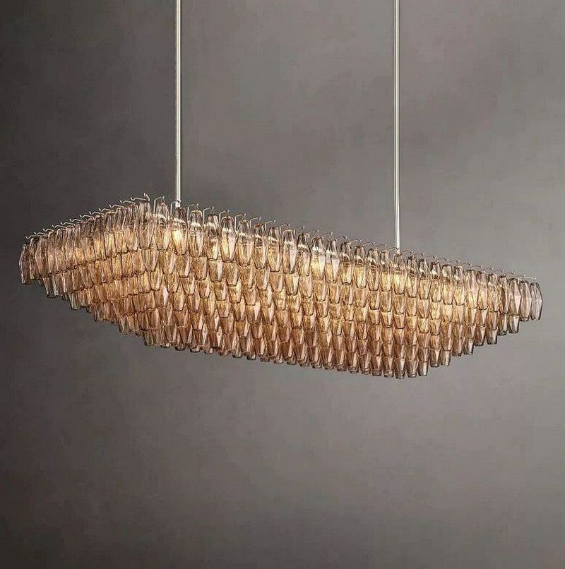 Chara Smoke Glass Tiered Rectangular Chandelier 74"