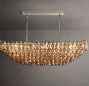 Chara Smoke Glass Tiered Rectangular Chandelier 54"