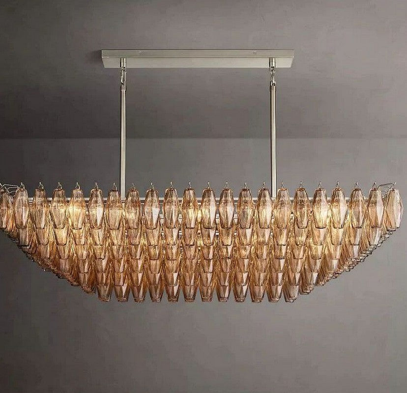 Chara Smoke Glass Tiered Rectangular Chandelier 54"