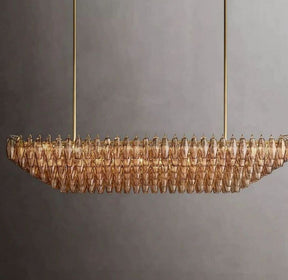 Chara Smoke Glass Tiered Rectangular Chandelier 74"