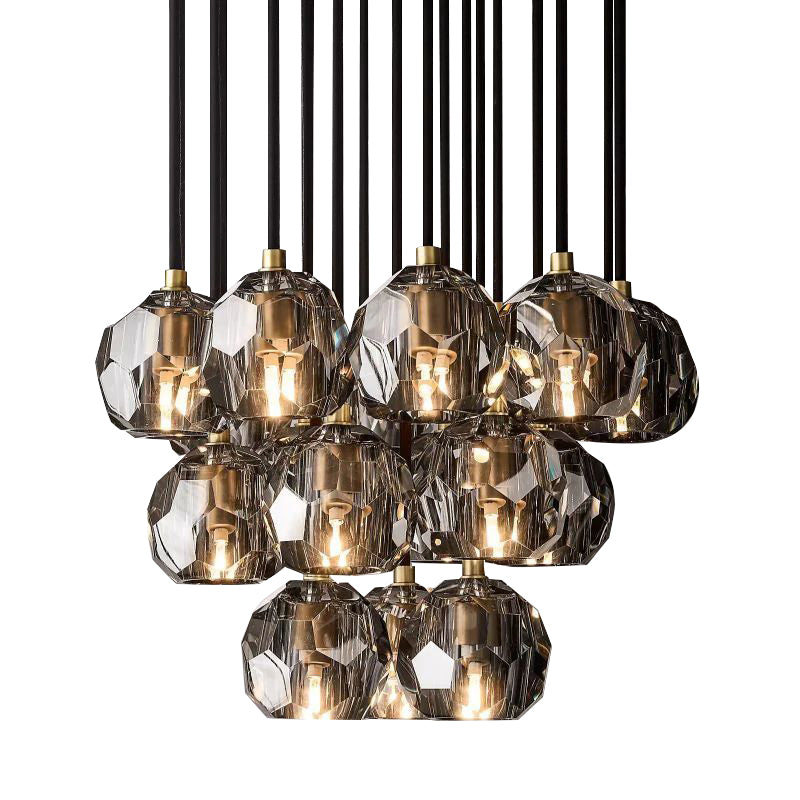 Cristal Glass Round Cluster Chandelier 19"