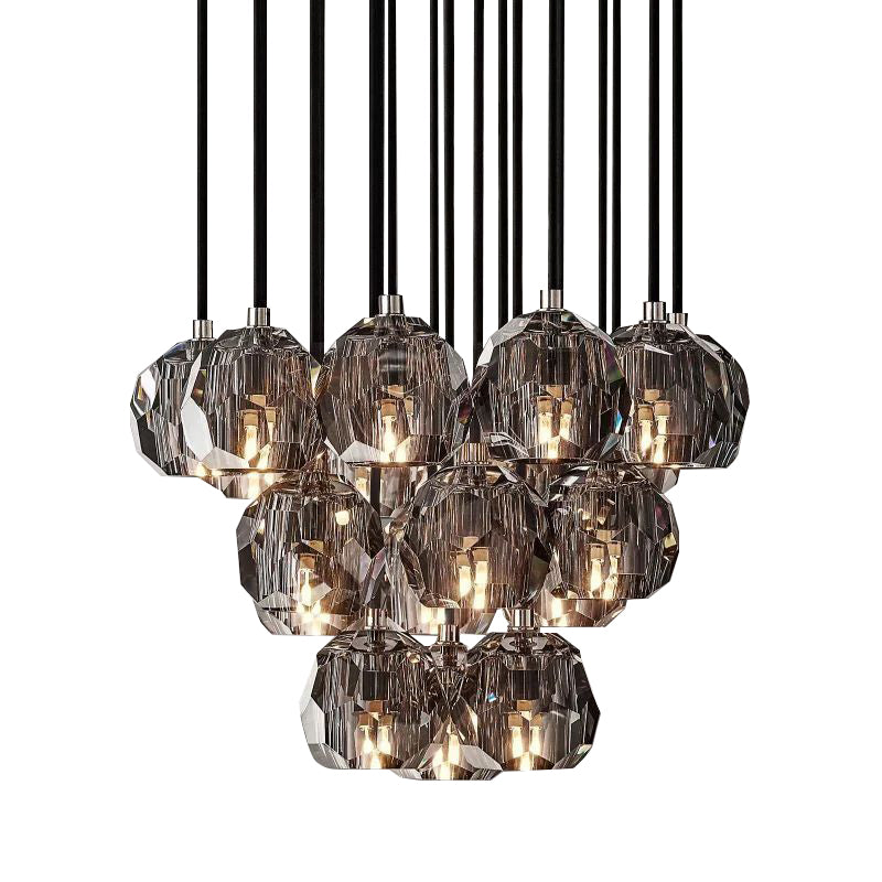 Cristal Glass Round Cluster Chandelier 19"