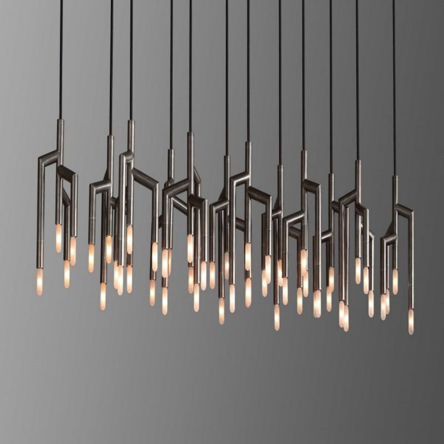 Modern Linear Pendant Light with Brass and Glass - LuminexHome