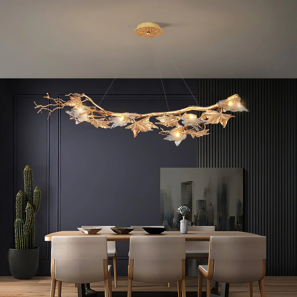 Folio Branch Brass Glass Chandelier