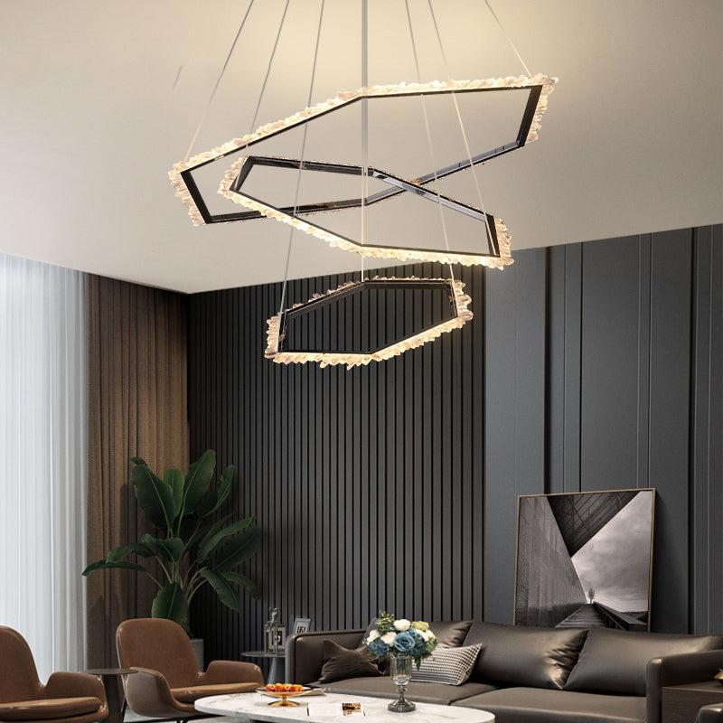 Gina Hexagonal Rock Crystal Black Ring Chandelier - product detail 6