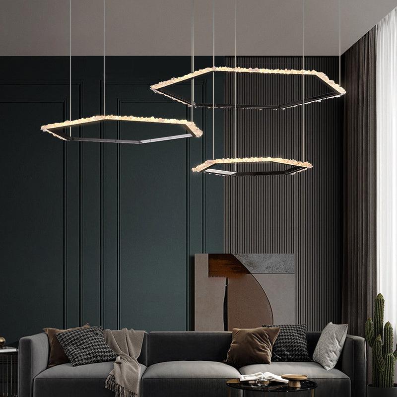Gina Hexagonal Rock Crystal Black Ring Chandelier - product detail 7