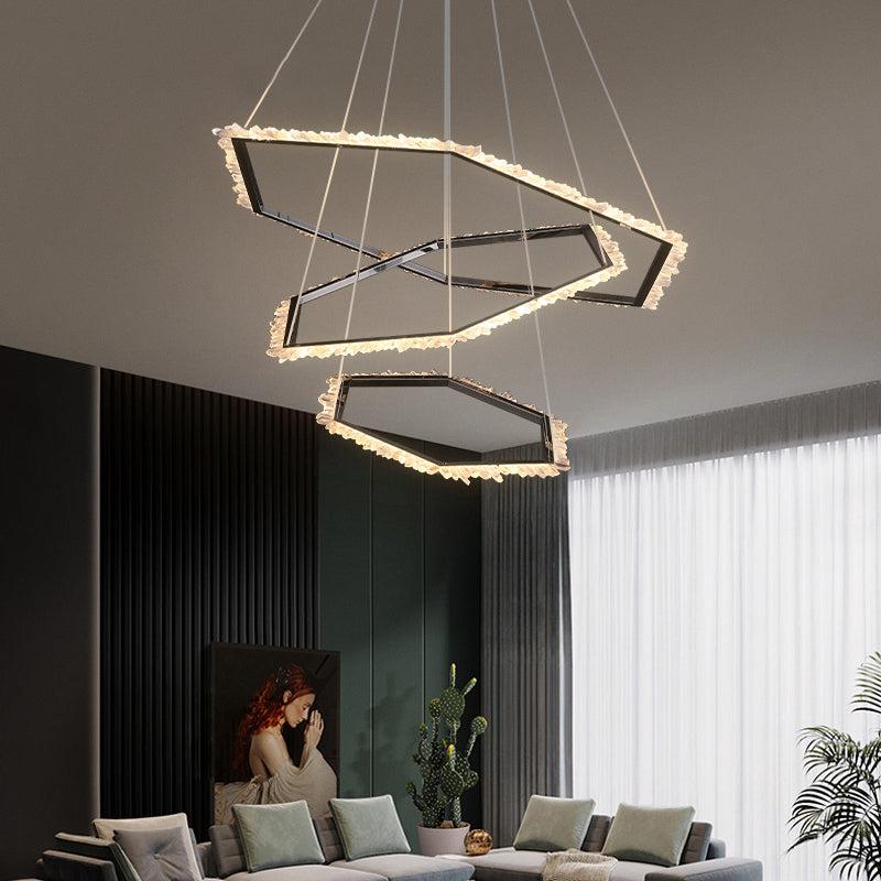 Gina Hexagonal Rock Crystal Black Ring Chandelier - product detail 3