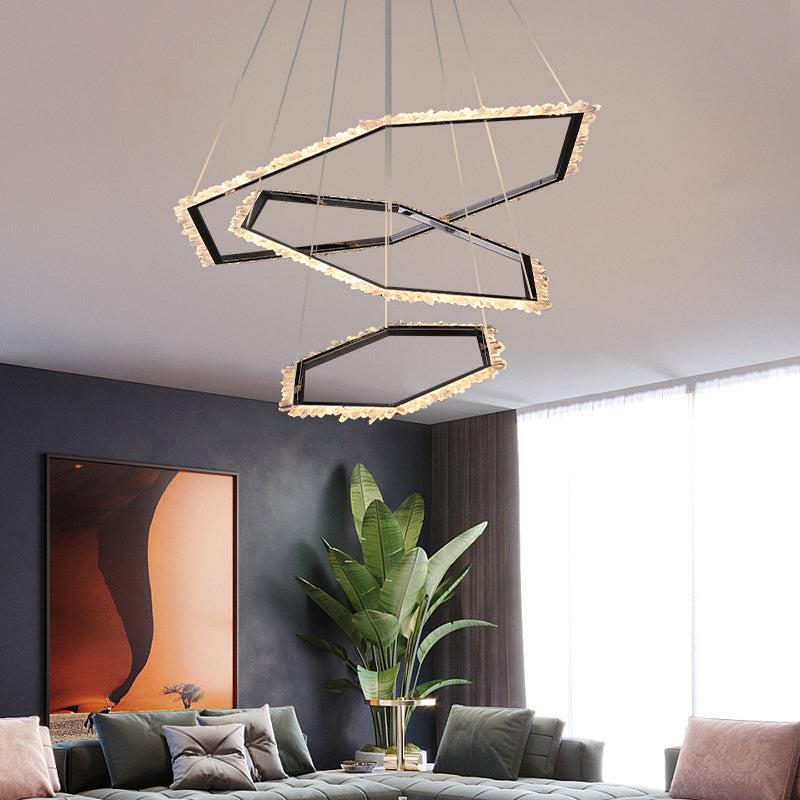 Gina Hexagonal Rock Crystal Black Ring Chandelier - product detail 4