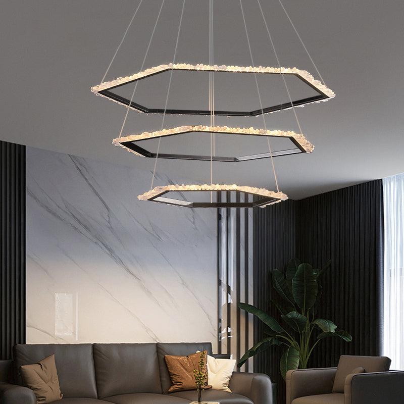 Gina Hexagonal Rock Crystal Black Ring Chandelier - product detail 8