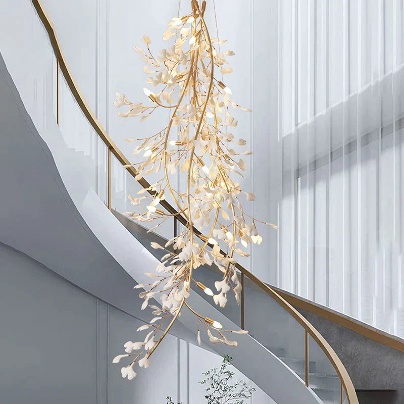 Ceramic Ginkgo Staircase  Long Branch Chandelier