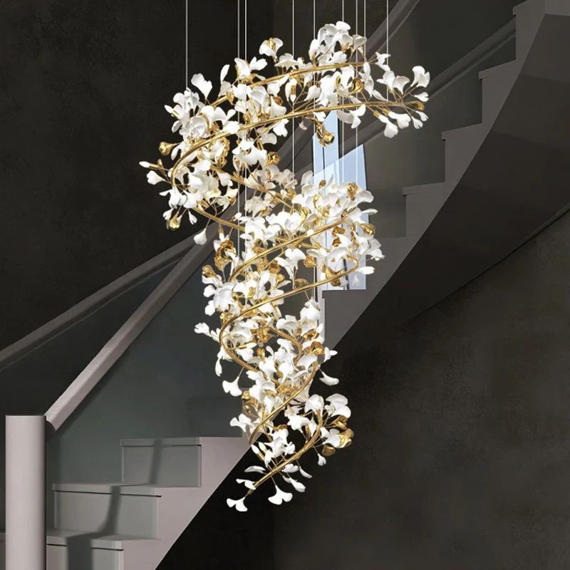 Ceramic Ginkgo Cascading B (Spiral) Branch Chandelier - product detail 8