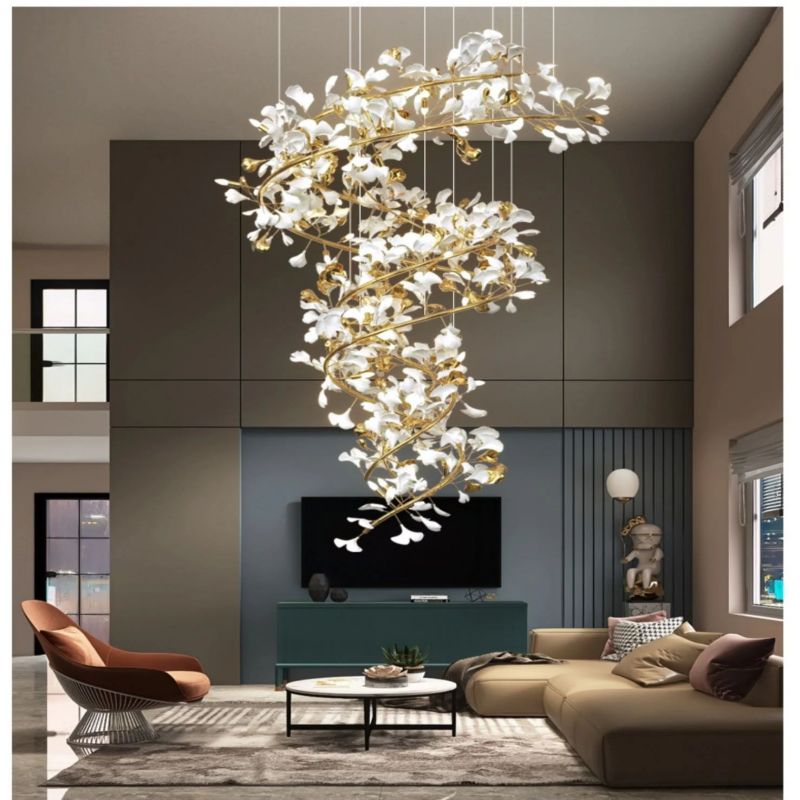 Ceramic Ginkgo Cascading B (Spiral) Branch Chandelier - product detail 2
