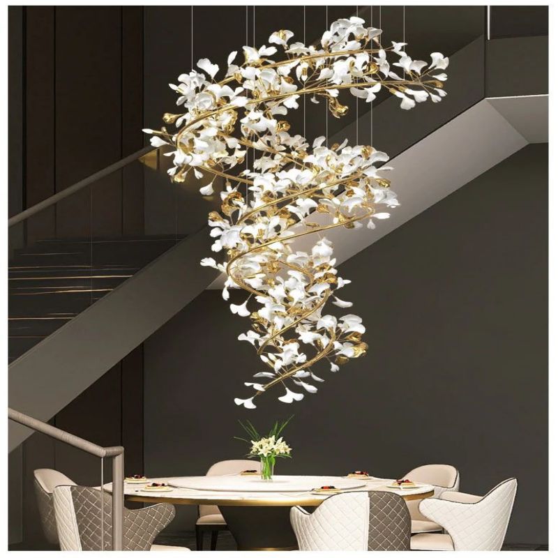Ceramic Ginkgo Cascading B (Spiral) Branch Chandelier - product detail 3