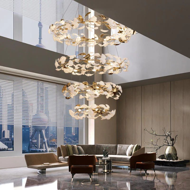 Ceramic Ginkgo Rings Linear Branch Chandelier - product detail 5