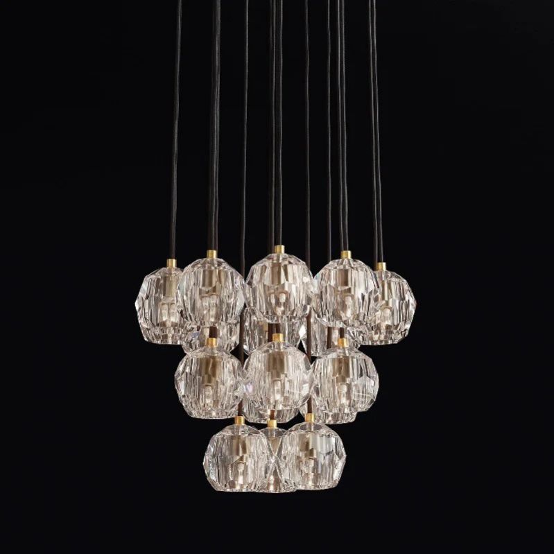 Cristal Glass Round Cluster Chandelier 19"