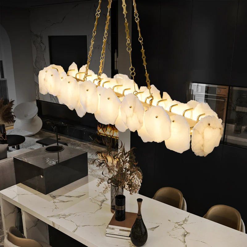Alabaster Moira Marble Modern Snowflake Linear Chandelier with Chain - product detail 2