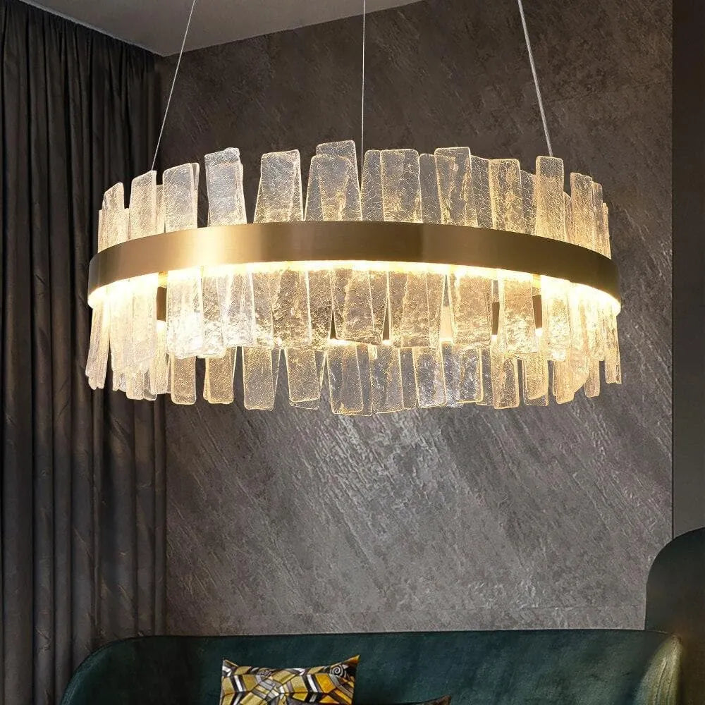 Flake Crystal Round Golden Lamp Body Modern Chandelier