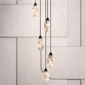 Alabaster Pendant Lighting Over Dining Table