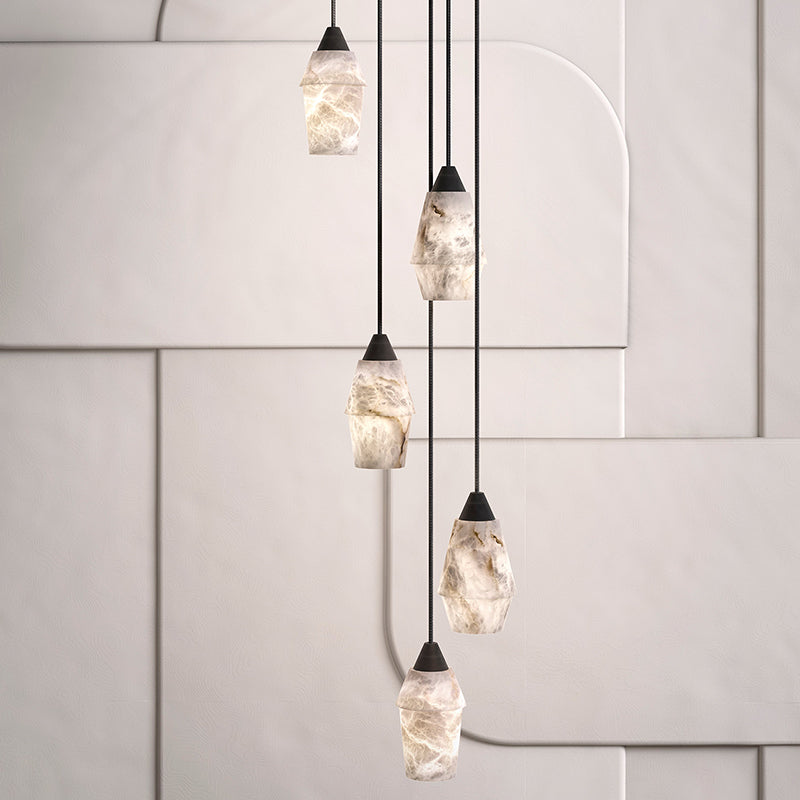 Alabaster Pendant Lighting Over Dining Table