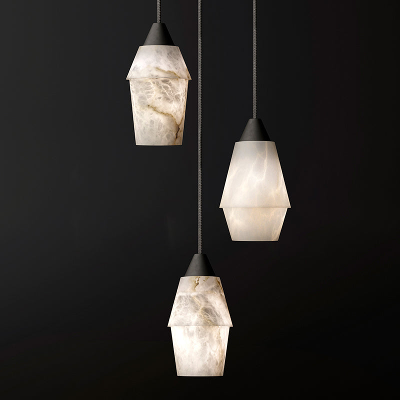 Alabaster Pendant Lighting Over Dining Table