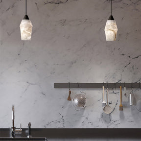 Alabaster Pendant Lighting Over Dining Table