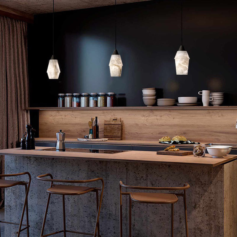 Alabaster Pendant Lighting Over Dining Table