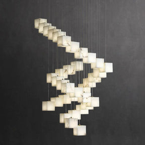 Alabaster Cubic Foyer Staircase Long Chandelier