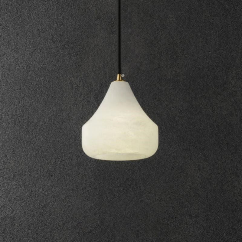 Alabaster Hat Pendant Light Over Nightstand