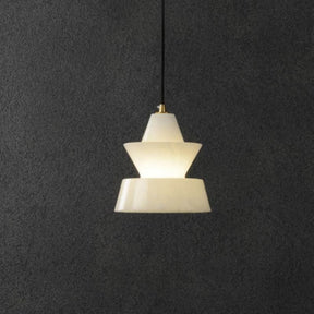 Alabaster Hat Pendant Light Over Nightstand