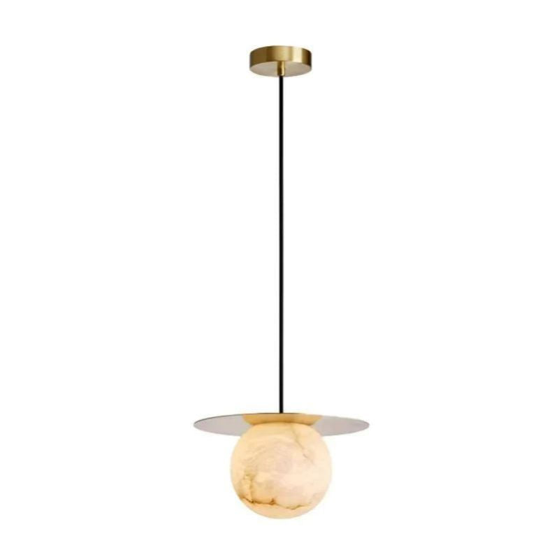 Alabaster Sphere Pendant Light Above Bed