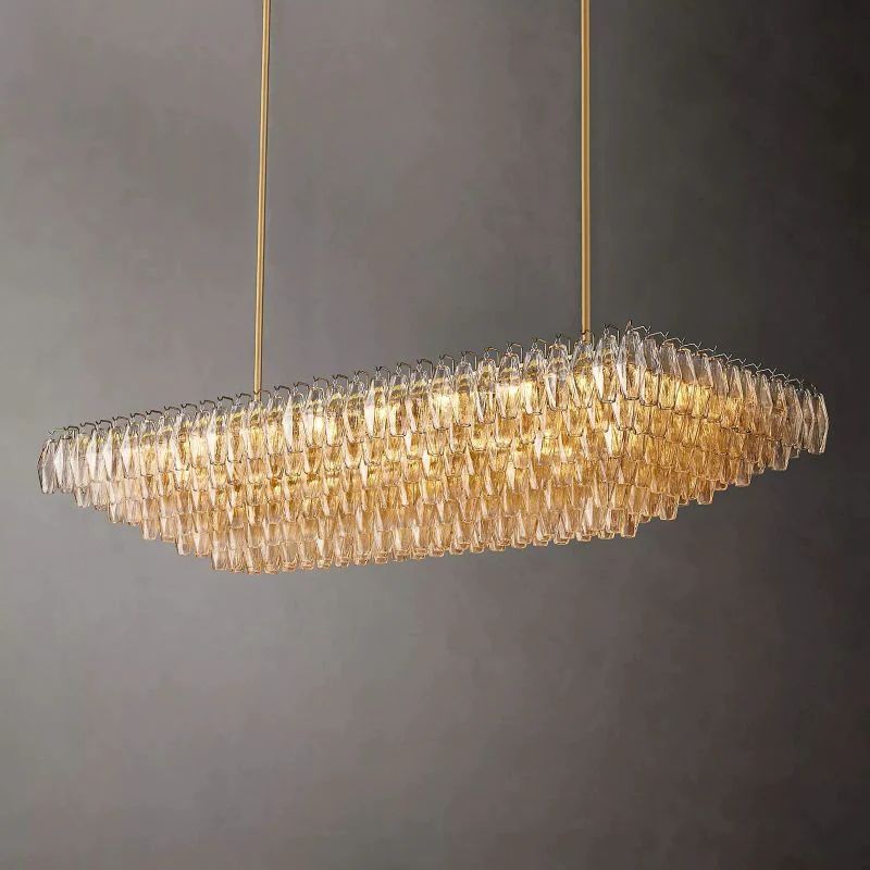 Chara Clear Glass Tiered Rectangular Chandelier 74"