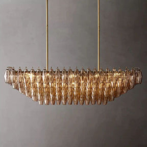 Chara Smoke Glass Tiered Rectangular Chandelier 54"