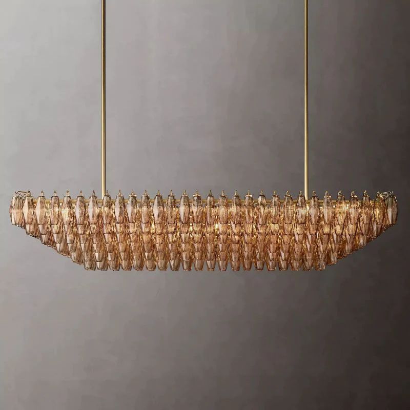 Chara Smoke Glass Tiered Rectangular Chandelier 74"