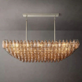 Chara Smoke Glass Tiered Rectangular Chandelier 54"