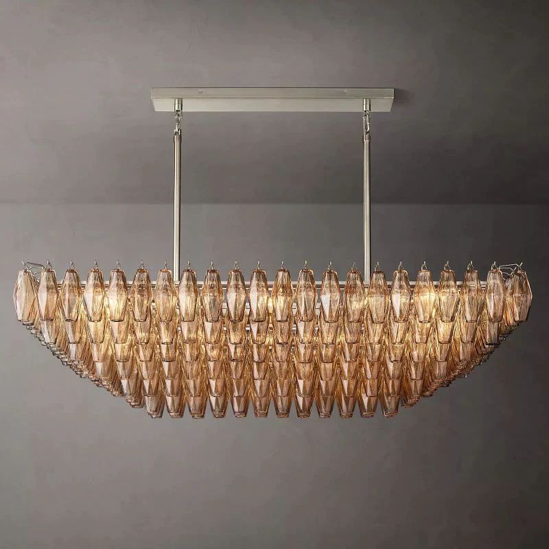 Chara Smoke Glass Tiered Rectangular Chandelier 54"