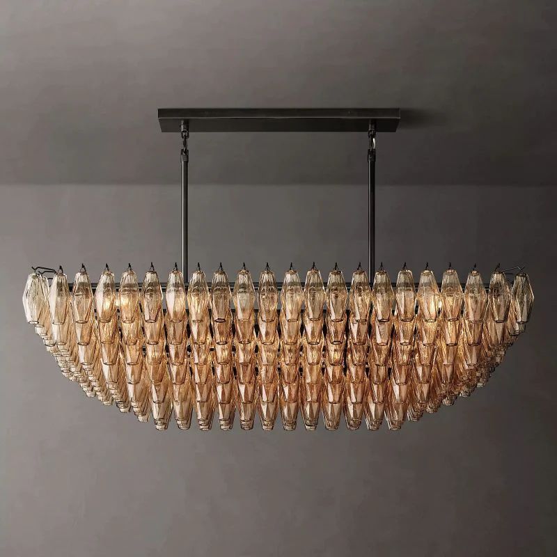 Chara Smoke Glass Tiered Rectangular Chandelier 54"