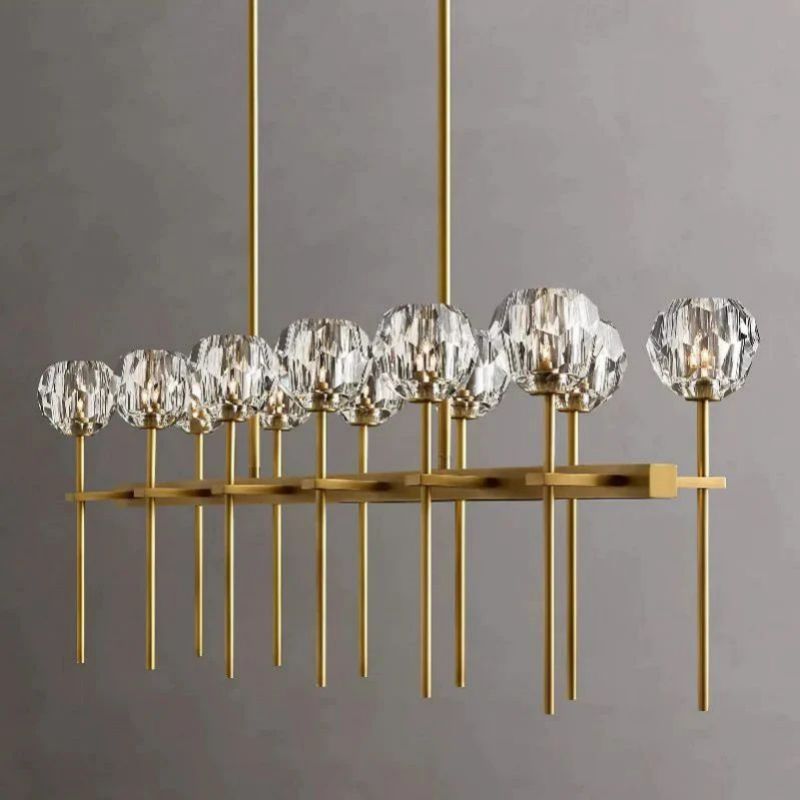 Cristal Glass Double Linear Chandelier 60"