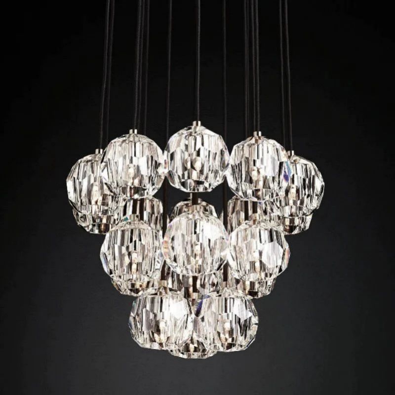 Cristal Glass Round Cluster Chandelier 19"