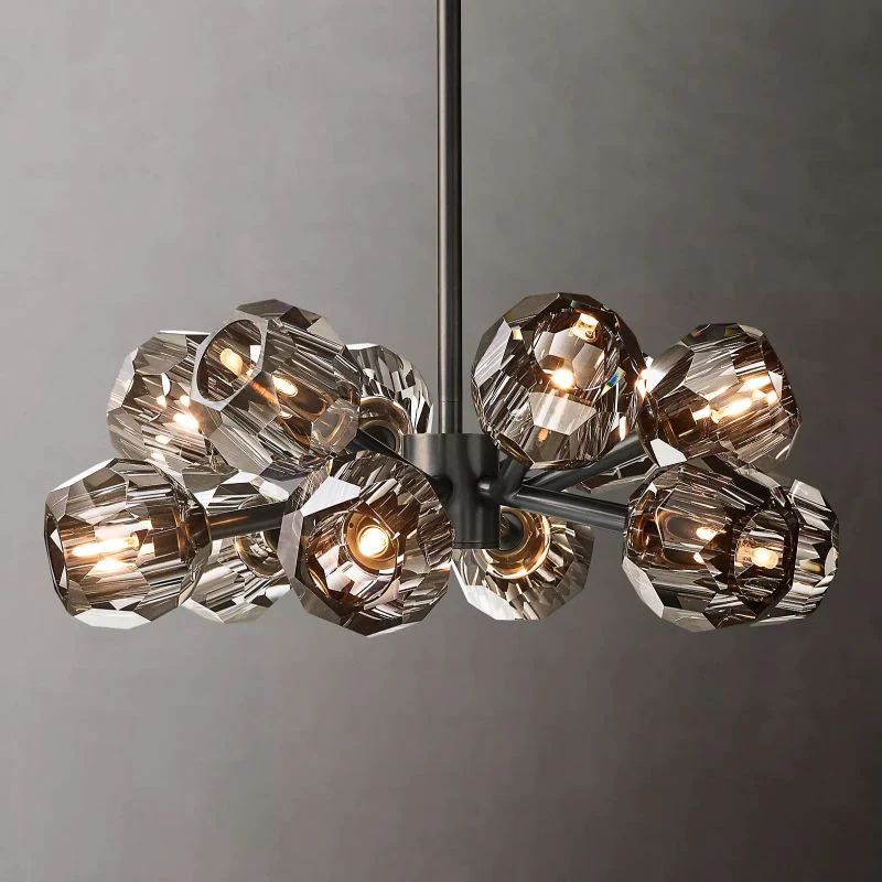 Cristal Smoke Glass Round Chandelier 24"