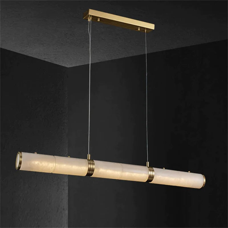 Alan Linear Alabaster Modern Chandelier, Chandelier For Dining Room